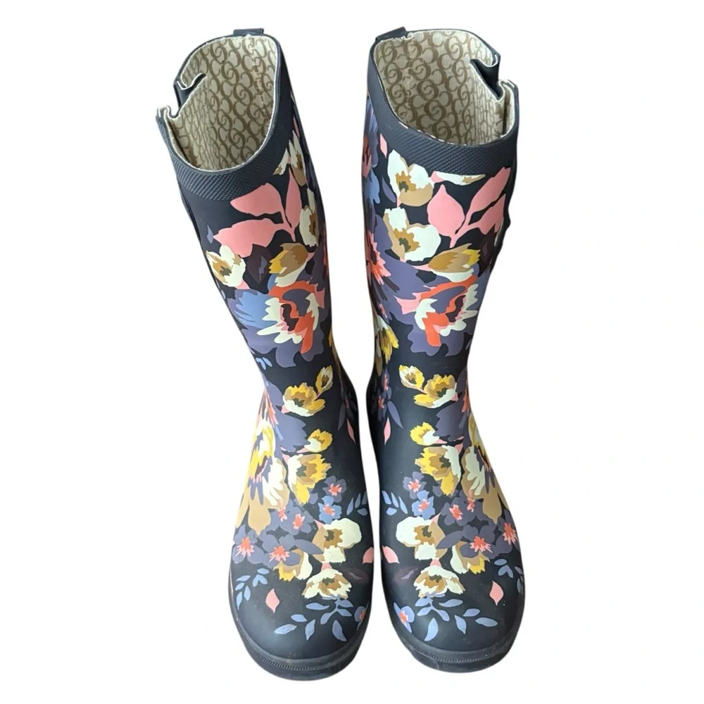 Chooka Garden Floral Rainboots Cottagecore Blue Floral Gardening Sz 7